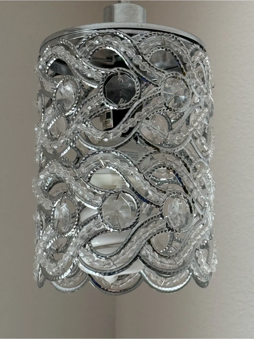 Crystal Embellished Silver Pendant Light Lamp